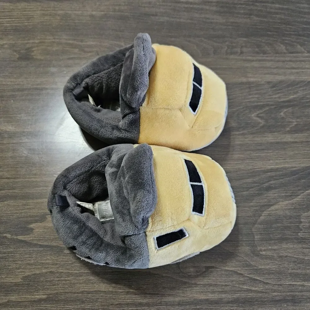 Carter's Toddler Boy Truck Slippers Yellow Grey Plush Soft